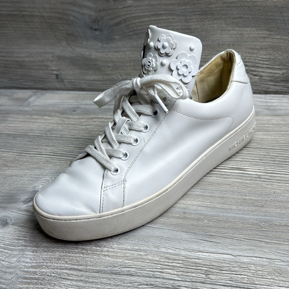 Michael Kors Mindy White Floral Accent Women's Leather Sneakers Size 8.5
